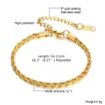 Vnox 2/3/4/5mm Twisted Chain Bracelets for Women Men, Gold Color Stainless Steel Link Chain, Adjustable Minimalist Metal Jewelry