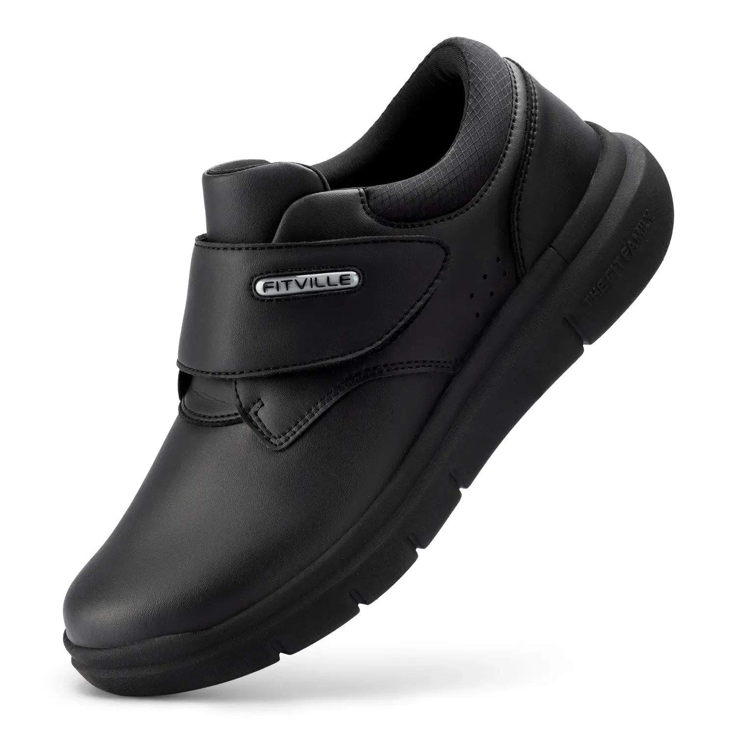 FitVille Extra Wide Men's Shoes Leather Diabetic Shoes Walking for Elder Orthopedic Toes Swollen Feet Non-Slip Arch Support