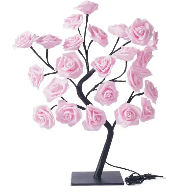 24 LED Rose Tree Lights USB Plug Table Lamp Fairy Flower Night Light For Home Party Christmas Wedding Bedroom Decoration Gift