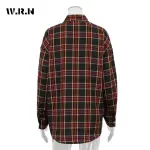 Clacive Fashion Baggy Plaid Women'S Blouse Elegant Lapel Long Sleeve Shirts And Blouses Vintage Pocket Lace-Up Top Female
