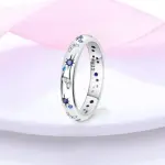 New Celestial Blue Sparkling Moon Sun Star Crystal Ring for Women Fashion Elegant Stackable Finger Band Party Jewelry Gifts