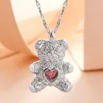 Designer Jewelry Little Bear Necklace for Women Heart Pink Crystal Pendant Animal Necklace Valentines Day Gift for Girl Daughter