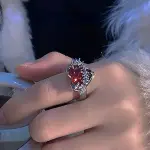 Zirconia Red Heart Adjustable Ring For Women Personalized Red Open Finger Ring Vintage Gothic Ring Y2K Jewelry Girls Party Gift