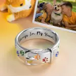 Trendy Colorful Paw Print Collar Shaped Ring, Cool Party Jewelry, Valentine's Day Gift for Women Mom Family Friends Bestselling