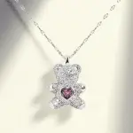 Designer Jewelry Little Bear Necklace for Women Heart Pink Crystal Pendant Animal Necklace Valentines Day Gift for Girl Daughter