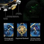 OLEVS 2900 Moon Phase Watch Men Stainless Steel Waterpoof Luminous Fashion Skeleton Chronograph Quartz Wrist Watch for Men NEW