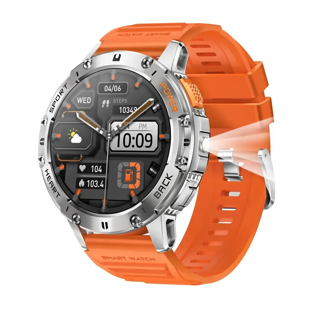 LIGE 1.43 Inch AMOLED Screen Bluetooth Call Flashlight 530mAh Outdoor Men Smart Watch Sports Health Monitor For Android IOS K65