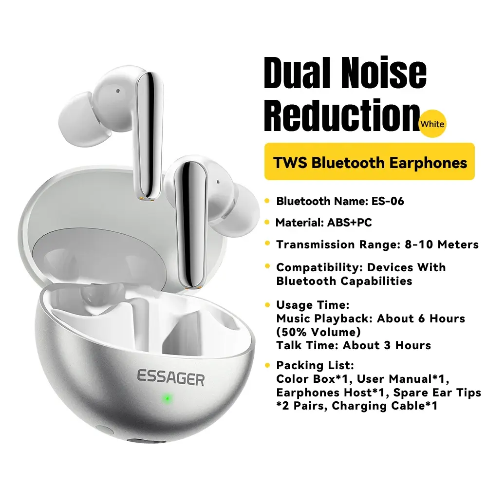 Essager Wireless Bluetooth5.3 Headset Dual Noise Cancellation Touch Control Earbuds With Microphone HiFI Stereo Sound Headphones