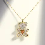 Designer Jewelry Little Bear Necklace for Women Heart Pink Crystal Pendant Animal Necklace Valentines Day Gift for Girl Daughter