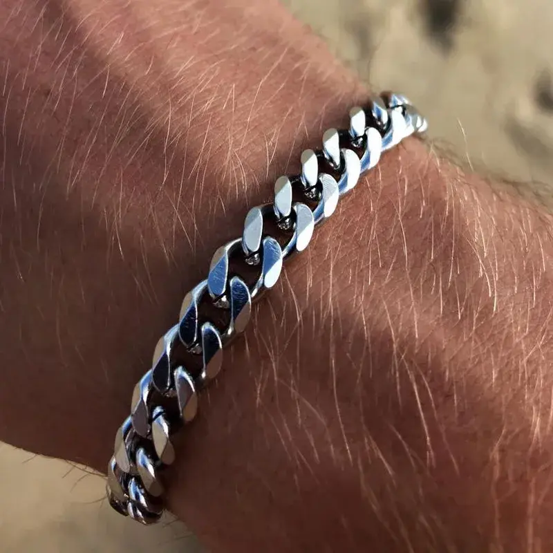 New Trendy Cuban Chain Men Bracelet Classic Stainless Steel Silver Color Width Chain Bracelet For Women Fashion Jewelry Gifts