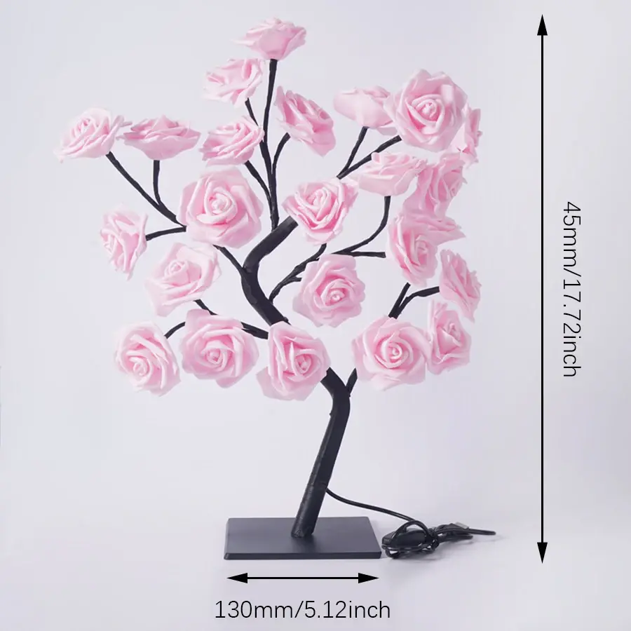 24 LED Rose Tree Lights USB Plug Table Lamp Fairy Flower Night Light For Home Party Christmas Wedding Bedroom Decoration Gift