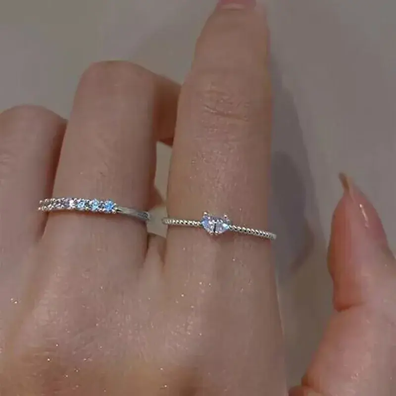 Korea New Fashion Jewelry Exquisite Silver Color Zircon Ring Elegant Women's Opening Adjustable Wedding Gift Luxury Accessory
